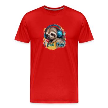 paresseux glacé « I love Music » avec des écouteurs - T-shirt bio Premium Homme - rouge - Devant - Damien (186cm)