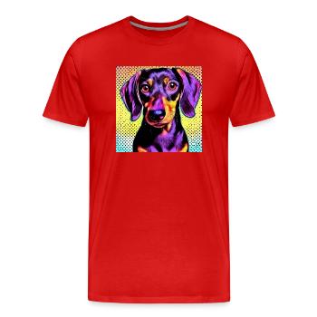 Teckel Pop Art - T-shirt bio Premium Homme - rouge - Devant - Damien (186cm)