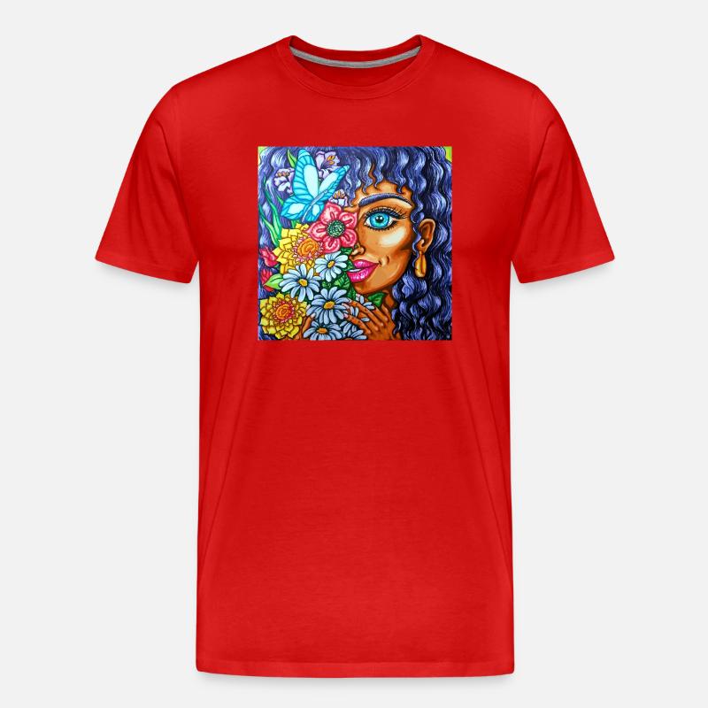 Mädchen mit Blumen - Männer Premium Bio T-Shirt - Rot