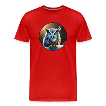 Hibou - Chouette - Dessin illustration oiseau - T-shirt bio Premium Homme - rouge - Devant - Damien (186cm)