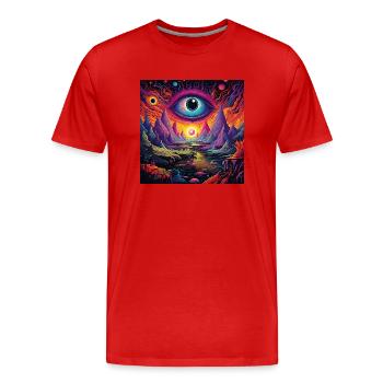 trippy surreales Auge in magischer Landschaft - Männer Premium Bio T-Shirt - Rot - Vorne - Damien (186cm)