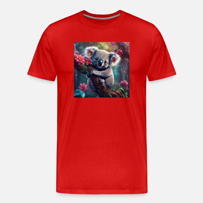 Koalabär im Baum mit Blumen - Männer Premium Bio T-Shirt - Rot