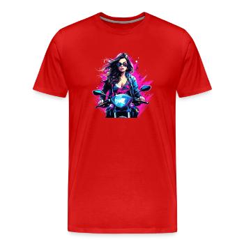 Frau auf dem Motorrad mit Sonnenbrille - Männer Premium Bio T-Shirt - Rot - Vorne - Damien (186cm)