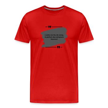 Der Geruch des Lagerfeuers, der Duft der Camper... - Männer Premium Bio T-Shirt - Rot - Vorne - Damien (186cm)