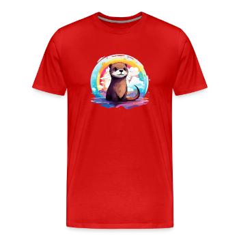 der Otter im bunten Schein - Männer Premium Bio T-Shirt - Rot - Vorne - Damien (186cm)