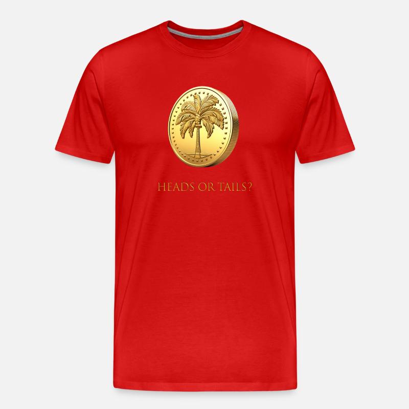 Goldener Münzwurf „Kopf oder Zahl?“ englisch - Männer Premium Bio T-Shirt - Rot