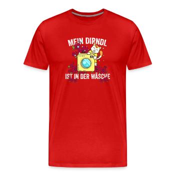 Mein Dirndl ist in der Wäsche Trachten Shirt Damen - Männer Premium Bio T-Shirt - Rot - Vorne - Damien (186cm)