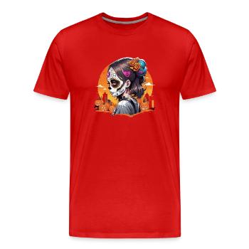 Sugar Skull Girl - Men's Premium Organic T-Shirt - red - Front - Damien (186cm)