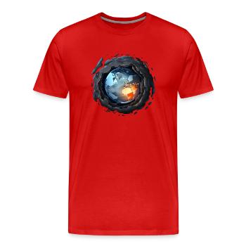 Planet Erde in Apnoe: Kosmischer Strudel - Männer Premium Bio T-Shirt - Rot - Vorne - Damien (186cm)