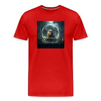 Dimensionnal Lion - T-shirt bio Premium Homme - rouge - Devant - Damien (186cm)