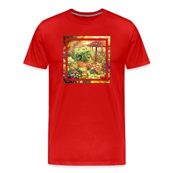 Garden in an anime style plant based power - Men's Premium Organic T-Shirt - red - Front - Damien (186cm)