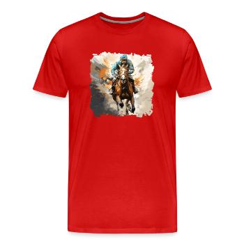 Les majestueux pur-sang et leurs cavaliers - T-shirt bio Premium Homme - rouge - Devant - Damien (186cm)
