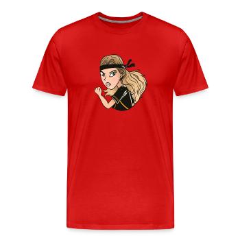 Kung fu Karate girl in black robe - Men's Premium Organic T-Shirt - red - Front - Damien (186cm)