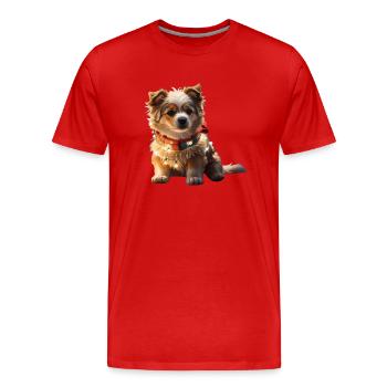 Chien avec guirlandes lumineuses, Noël, Chiot, Jour de fête - T-shirt bio Premium Homme - rouge - Devant - Damien (186cm)