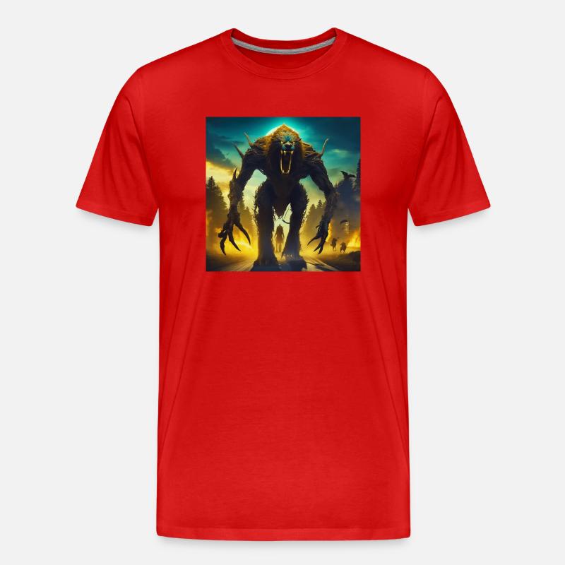 Werwolf im Chaos - Männer Premium Bio T-Shirt - Rot