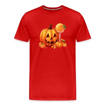 Süsser Halloween Kürbis mit Süssigkeiten - Männer Premium Bio T-Shirt - Rot - Vorne - Damien (186cm)