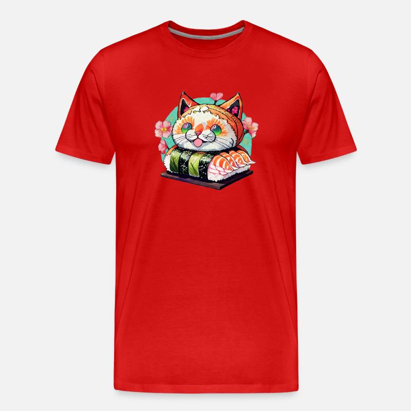 Sushi-Katze - Männer Premium Bio T-Shirt - Rot
