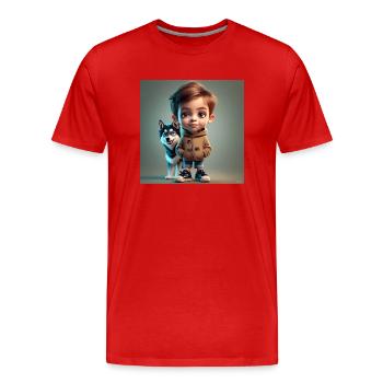 boy with dog - Men's Premium Organic T-Shirt - red - Front - Damien (186cm)