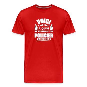Cadeau Humour -Policier qui déchire - T-shirt bio Premium Homme - rouge - Devant - Damien (186cm)