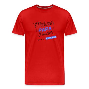 Meilleur papa Policier cadeau 2023 - T-shirt bio Premium Homme - rouge - Devant - Damien (186cm)