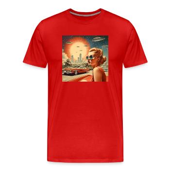 Porträt einer Frau aus den 50er Jahren - Männer Premium Bio T-Shirt - Rot - Vorne - Damien (186cm)