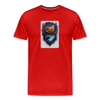 Kürbis Angst gruselig grausam dunkel - Männer Premium Bio T-Shirt - Rot - Vorne - Damien (186cm)