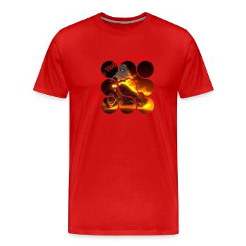 Biker enflammé, feu d’Halloween - T-shirt bio Premium Homme - rouge - Devant - Damien (186cm)