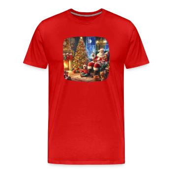 Père Noël arbre de Noël cadeaux gaufrette minuit messe joie - T-shirt bio Premium Homme - rouge - Devant - Damien (186cm)