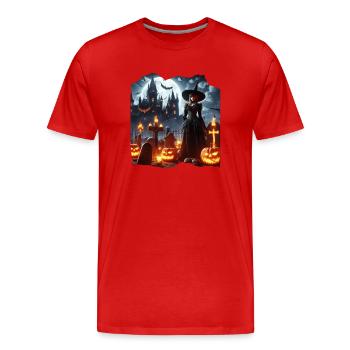 Hexenfriedhof Kürbisse - Männer Premium Bio T-Shirt - Rot - Vorne - Damien (186cm)
