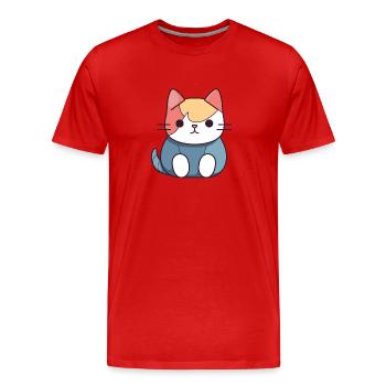 Chat - Style Kawaii - T-shirt bio Premium Homme - rouge - Devant - Damien (186cm)