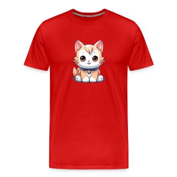 Katze - Kawaii Style - Männer Premium Bio T-Shirt - Rot - Vorne - Damien (186cm)