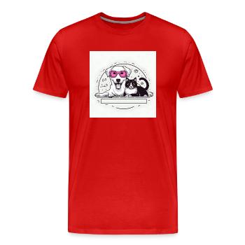 chat et chien - T-shirt bio Premium Homme - rouge - Devant - Damien (186cm)
