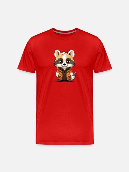 Waschbär - Kawaii Style - Männer Premium Bio T-Shirt - Rot