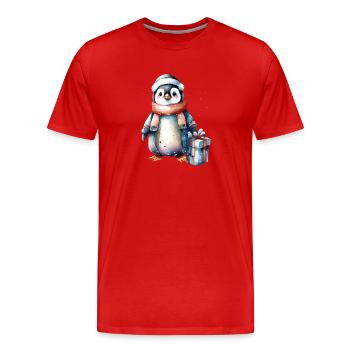 Penguin Christmas Santa Hat Winter Design - Men's Premium Organic T-Shirt - red - Front - Damien (186cm)