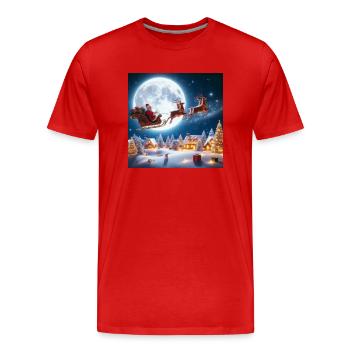 Père Noël traîneau rennes arbre de Noël cadeaux de réveillon de Noël - T-shirt bio Premium Homme - rouge - Devant - Damien (186cm)
