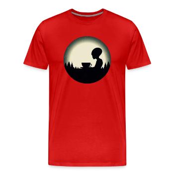 Alien Außerirdischer Kaffee Silhouette Nachthimmel - Männer Premium Bio T-Shirt - Rot - Vorne - Damien (186cm)
