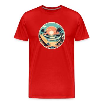 Surfen Strand Palme Sonnenschein Urlaub - Männer Premium Bio T-Shirt - Rot - Vorne - Damien (186cm)