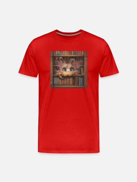 Fabelwesen im Buchregal - Männer Premium Bio T-Shirt - Rot
