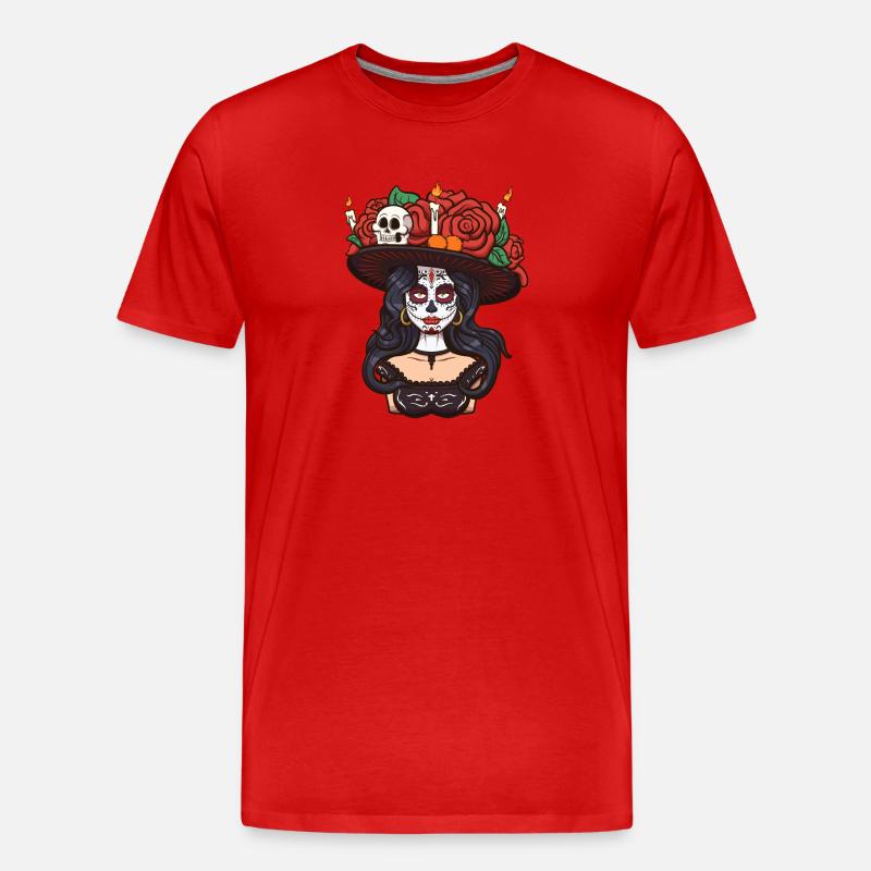 Sugar Skull Mädchen - Männer Premium Bio T-Shirt - Rot