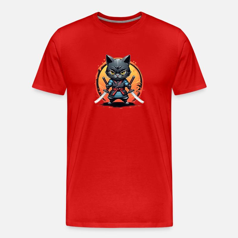Ninja Katze #4 - Männer Premium Bio T-Shirt - Rot