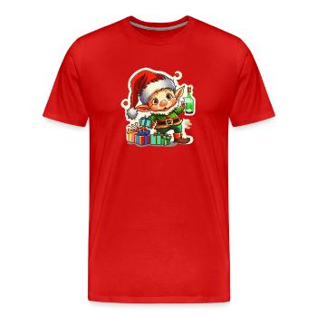 Lutin de Noël laid drôle mignon - T-shirt bio Premium Homme - rouge - Devant - Damien (186cm)