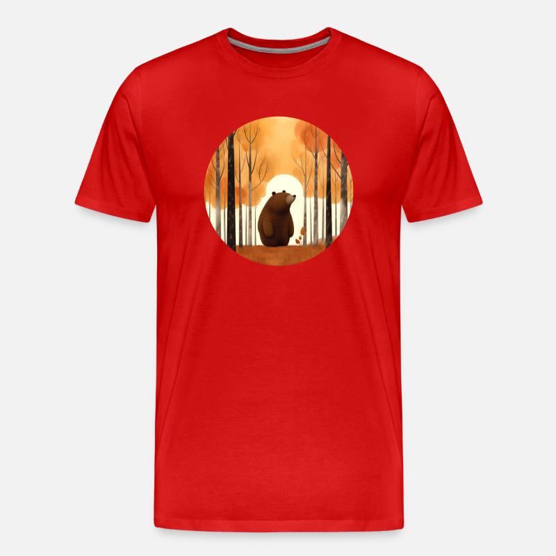 Bär im Herbstwald - Männer Premium Bio T-Shirt - Rot