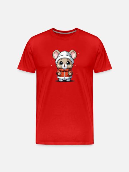 Mouse Christmas Design - Kawaii Style - Men's Premium Organic T-Shirt - red