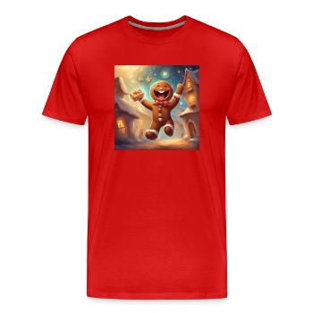 Tanzender Lebkuchenmann - Männer Premium Bio T-Shirt - Rot - Vorne - Damien (186cm)