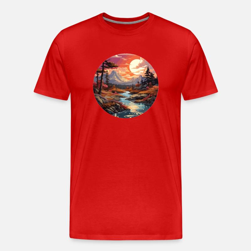 Landschaft - Illustration - Männer Premium Bio T-Shirt - Rot
