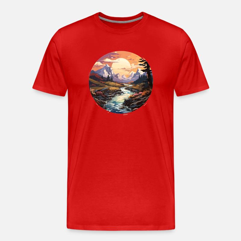 Landschaft - Illustration - Männer Premium Bio T-Shirt - Rot