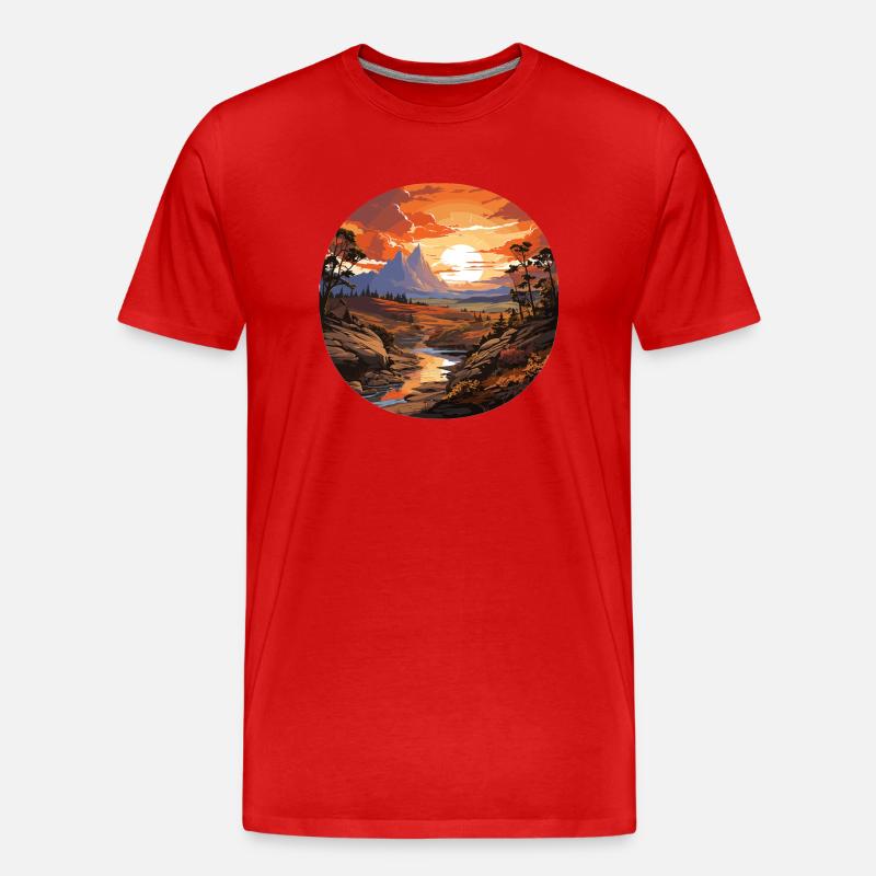 Landschaft - Illustration - Männer Premium Bio T-Shirt - Rot