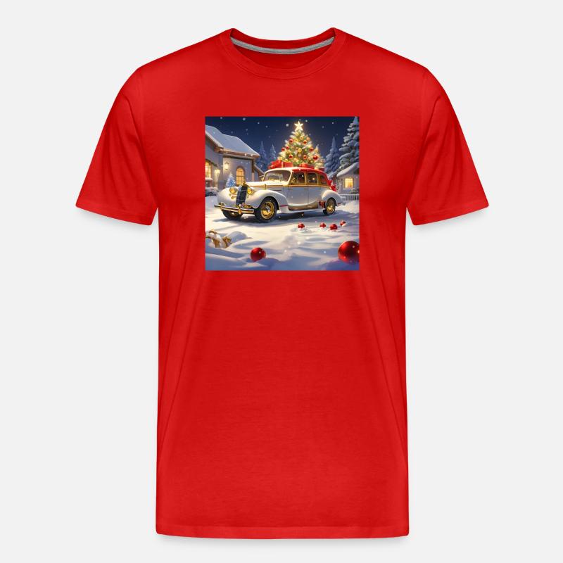 OLDTIMER IM SCHNEE ZU WEIHNACHTEN - Männer Premium Bio T-Shirt - Rot