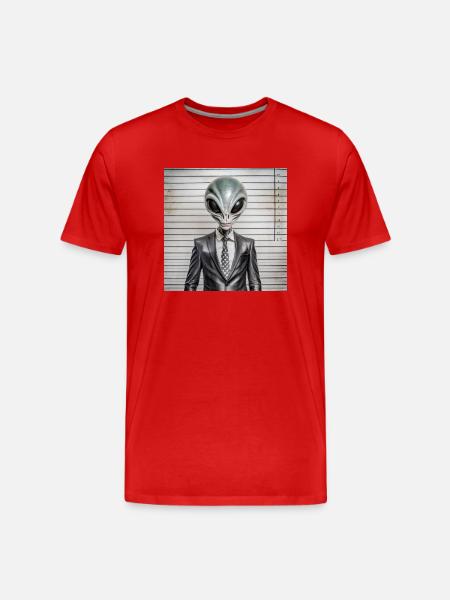 Alien Mugshot - Männer Premium Bio T-Shirt - Rot