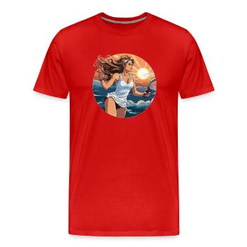 Tennis Spielerin - Illustration - Männer Premium Bio T-Shirt - Rot - Vorne - Damien (186cm)